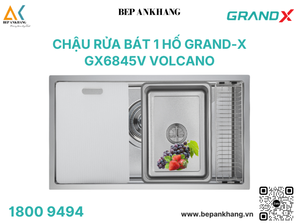 Chậu rửa bát 1 hố Grand-X GX6845V Volcano